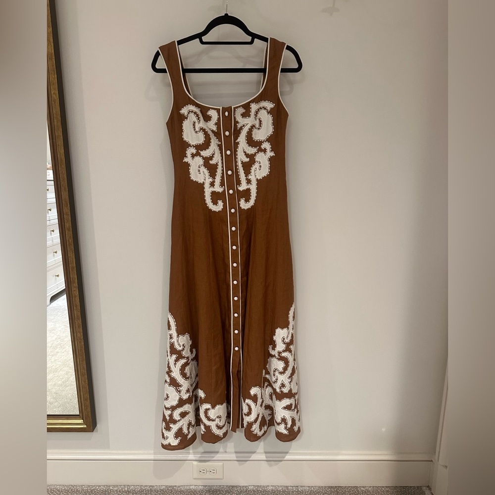 Alemais Ruby Appliqué Linen Midi Dress